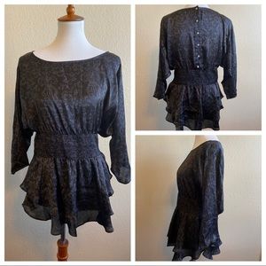 Black Floral Ruffle Top Faux Diamond Button Back